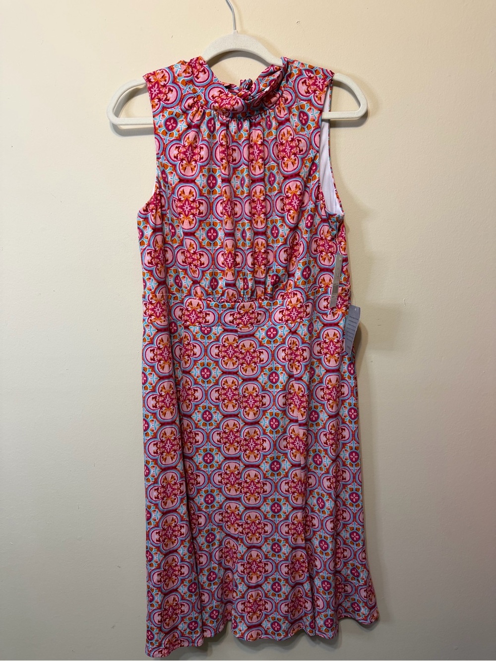 Donna Morgan Pink and Blue Sleeveless Printed Midi Dress 2446